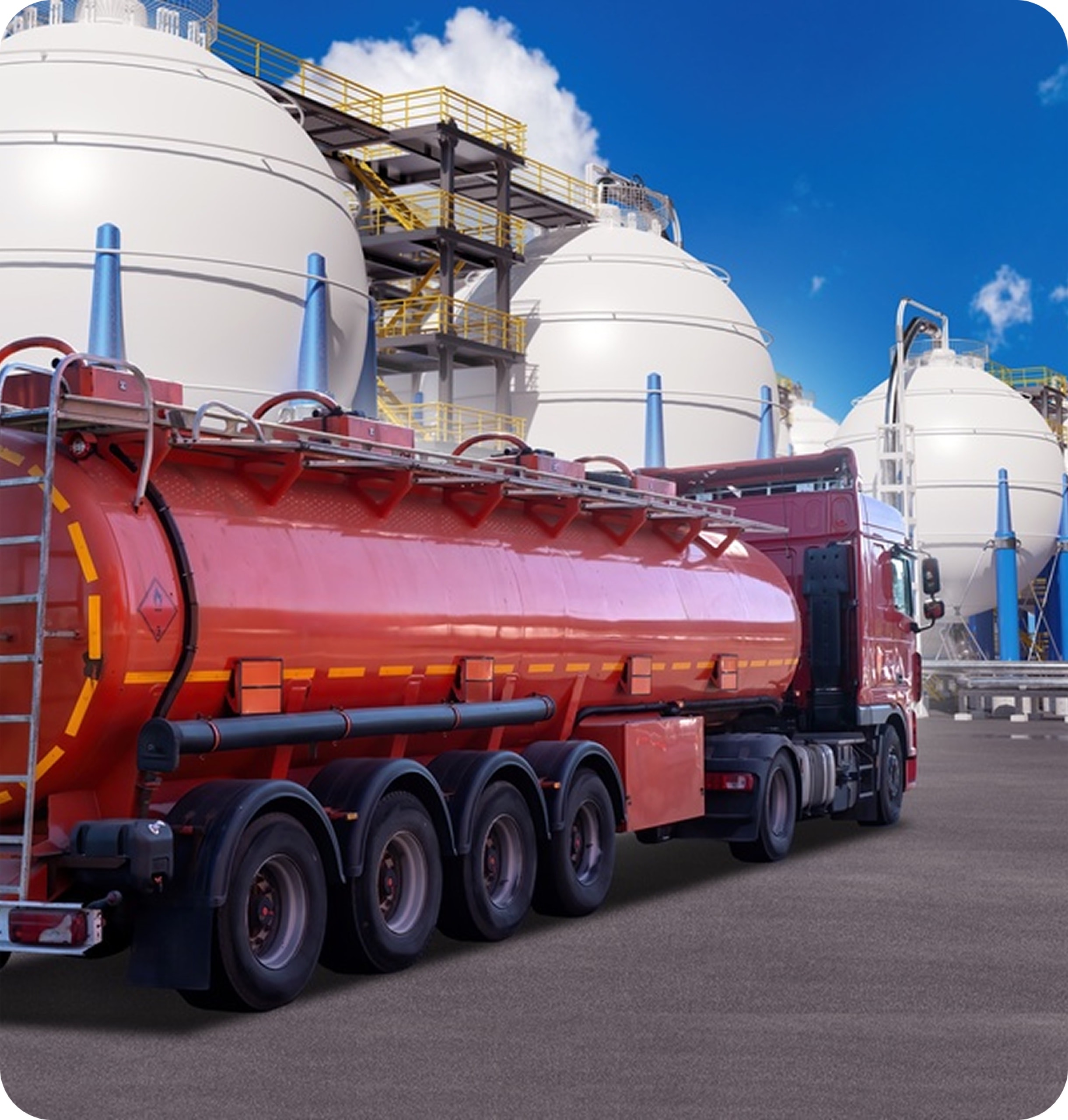 Tanker truck at an oil and gas storage facility