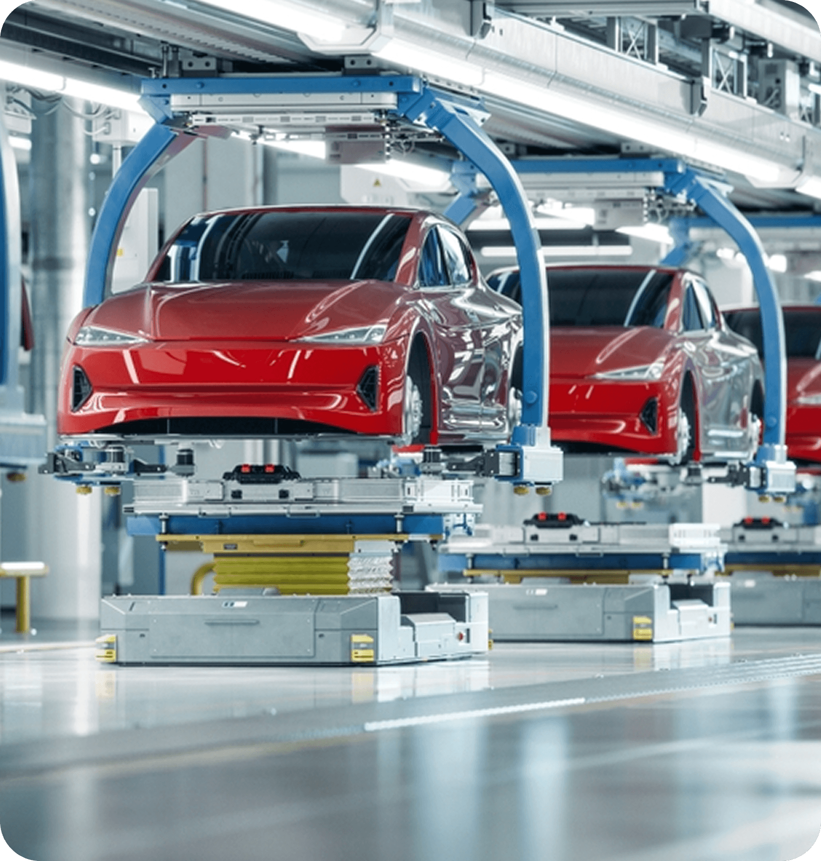 Cars on an automotive assembly line